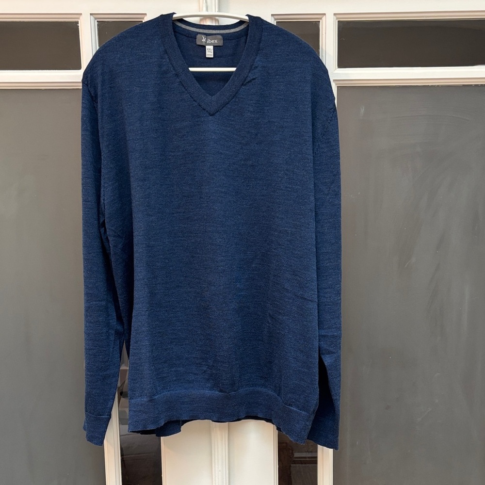 Ibex Men's V-Neck blue Sweater - XXL